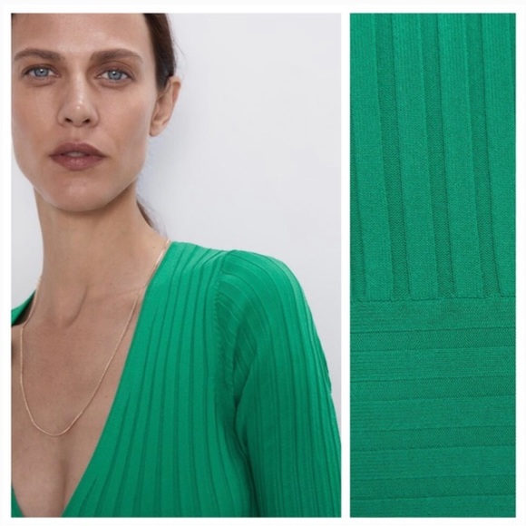 NWT. Zara Green Ribbed Knit Midi Dress. Size M - Picture 4 of 8